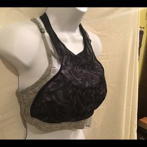 Lole “Izara Bra” NWT, grey striped w/ sheer cover